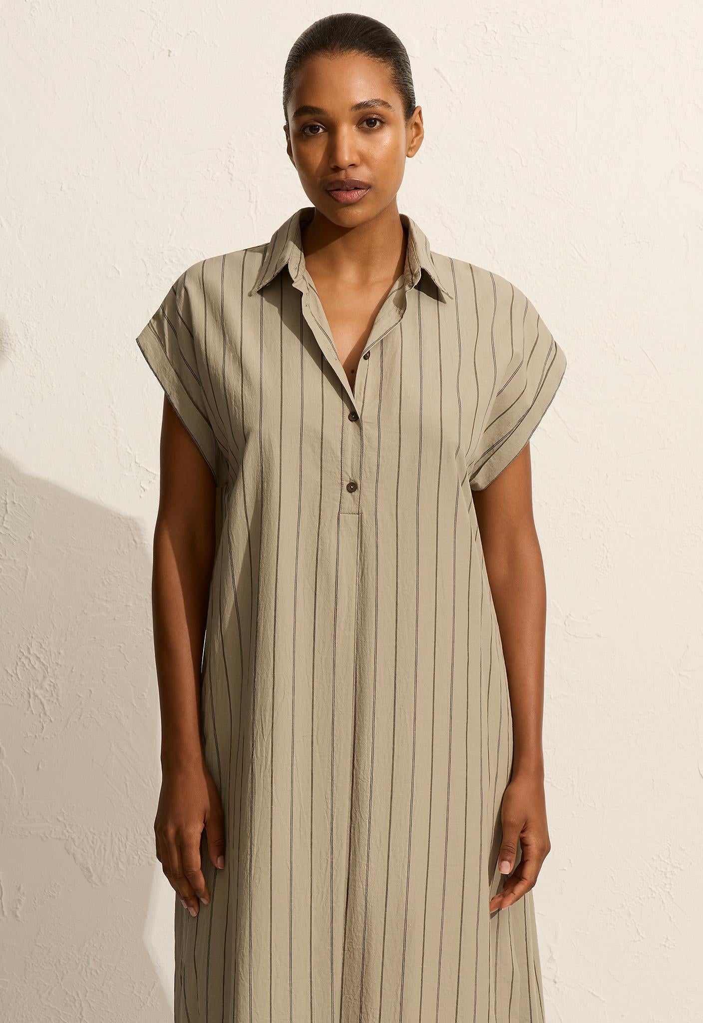 Sleeveless Stripe Djellaba - Sage Stripe - Matteau