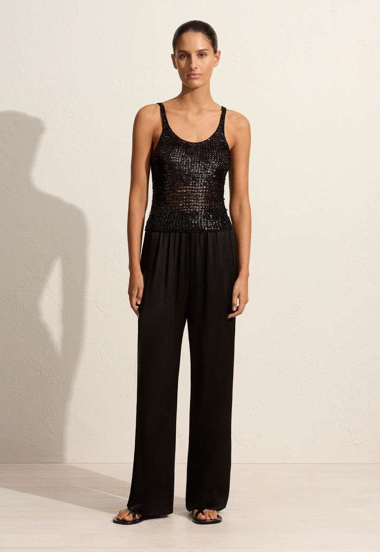 Crochet Sequins Tank - Black - Matteau