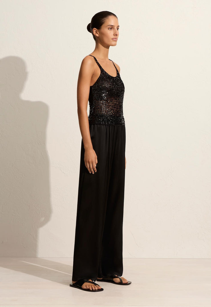 Crochet Sequins Tank - Black - Matteau