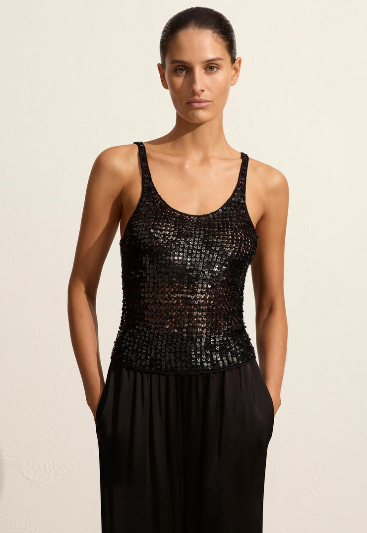 Crochet Sequins Tank - Black - Matteau