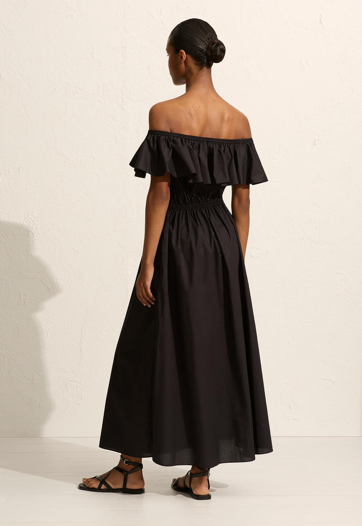 Off The Shoulder Ruffle Dress - Black - Matteau