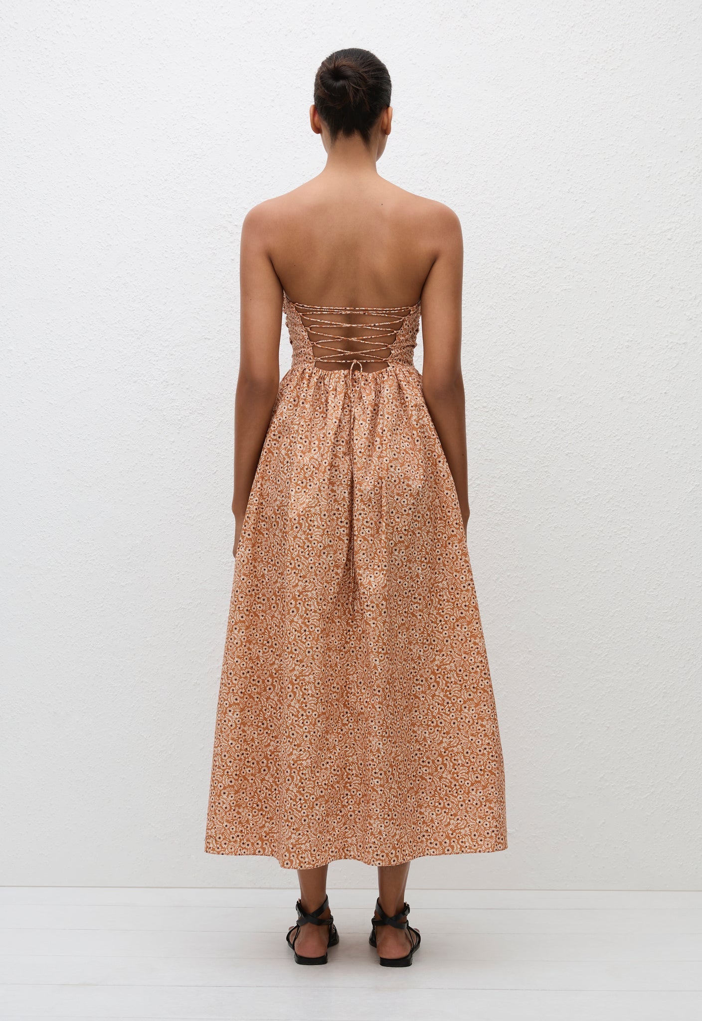 Strapless Lace Up Dress - Strawflower - Matteau