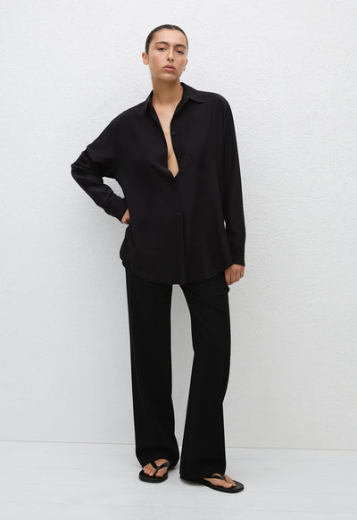 Long Sleeve Silk Shirt - Black - Matteau