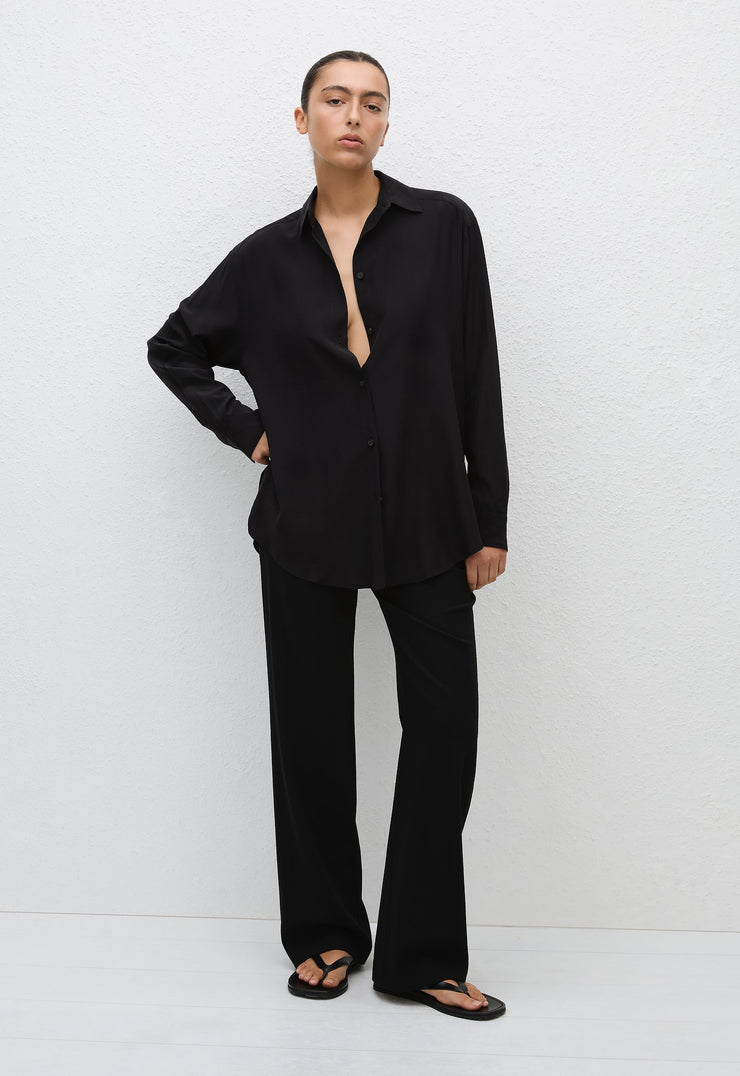 Long Sleeve Silk Shirt - Black - Matteau
