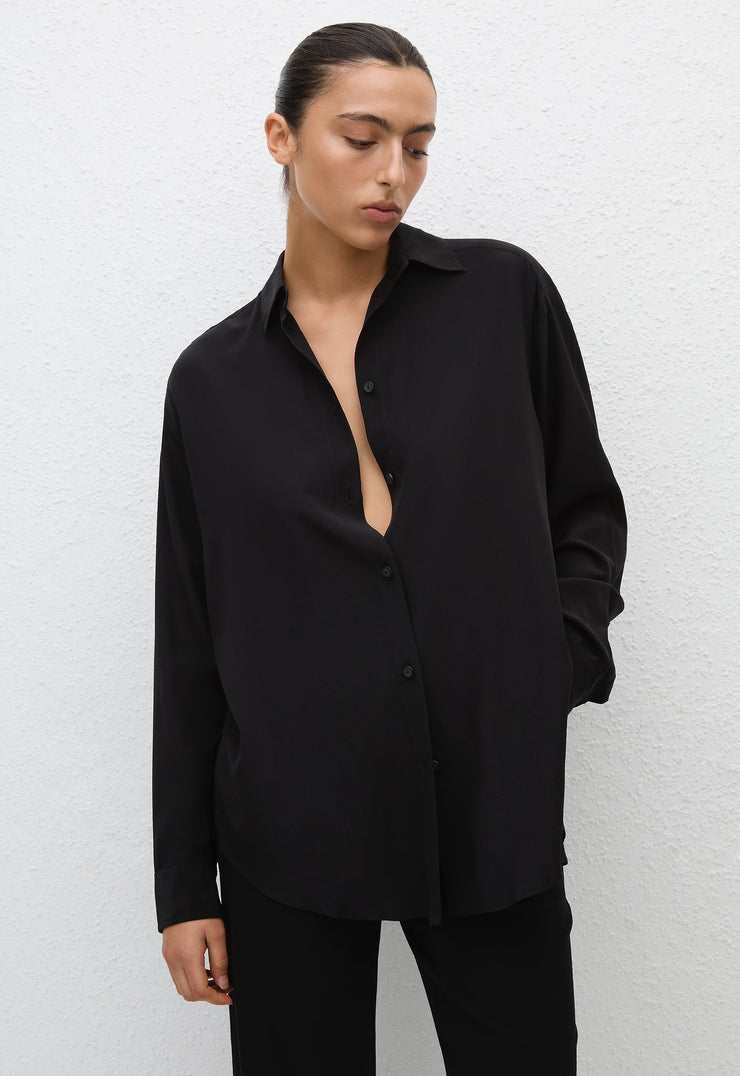 Long Sleeve Silk Shirt - Black - Matteau