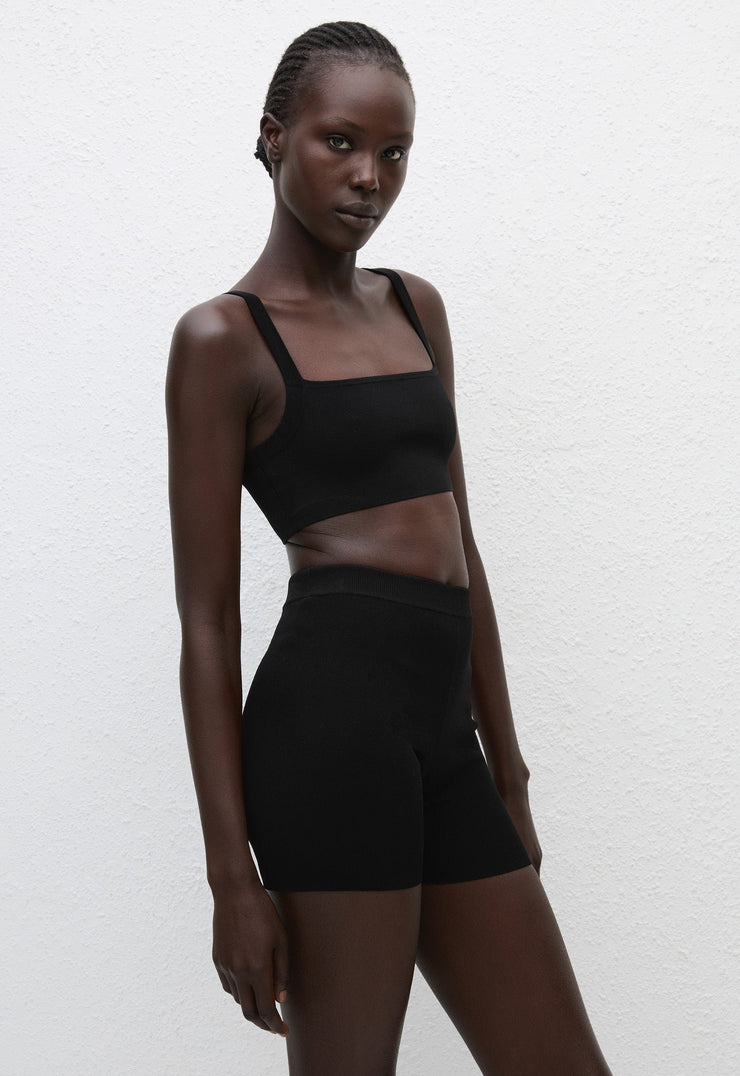Cropped Knit Bike Short - Black - Matteau