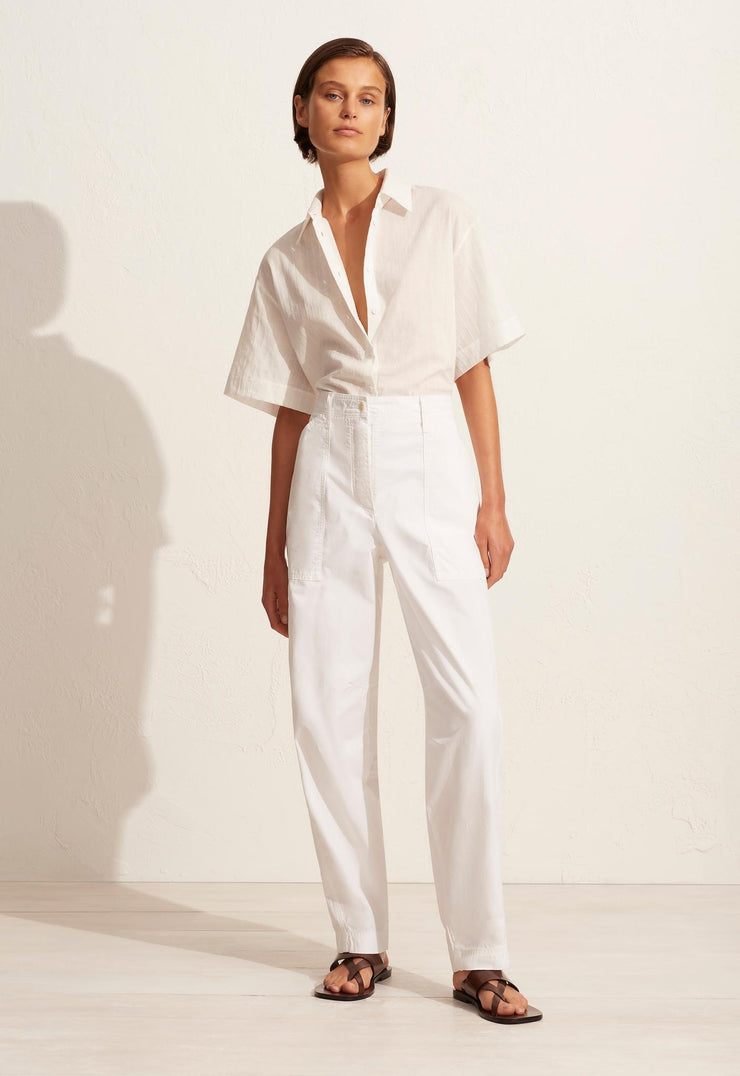 Embroidered Short Sleeve Shirt - White - Matteau