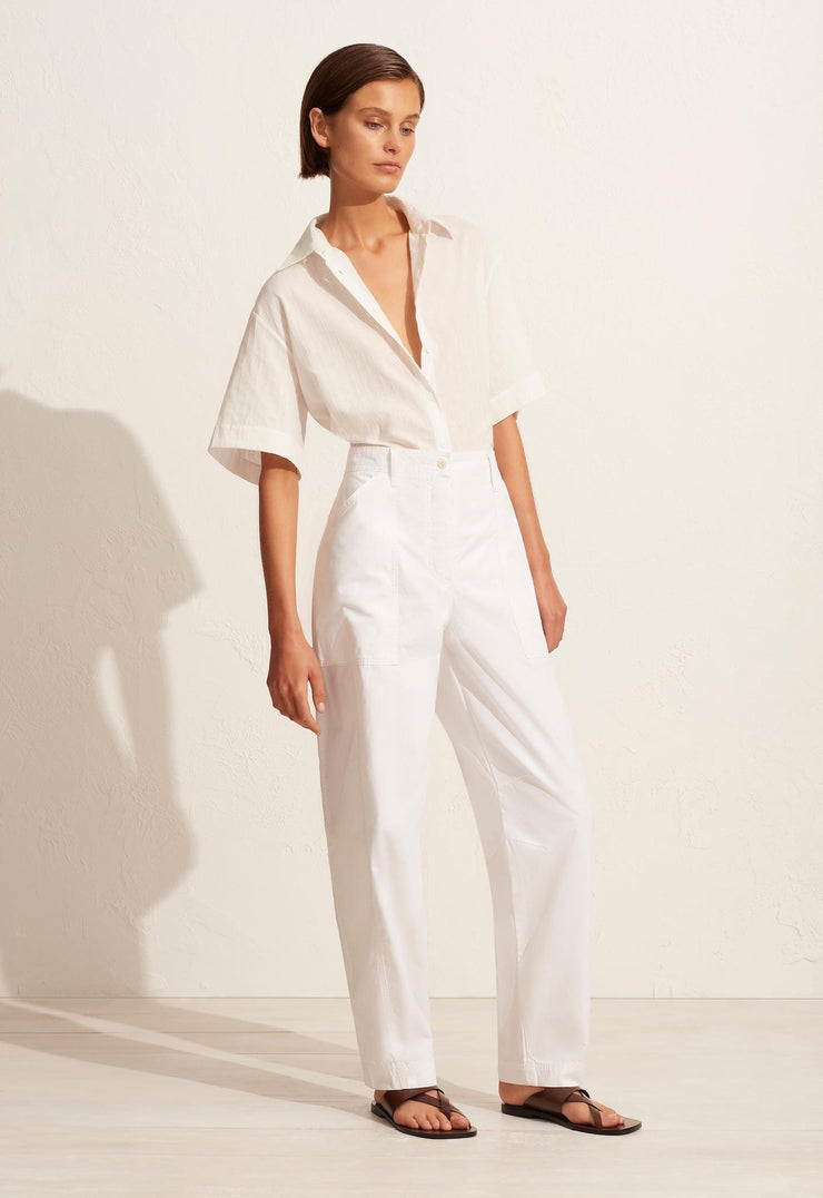 Embroidered Short Sleeve Shirt - White - Matteau