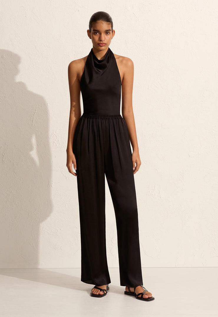 Satin Scarf Blouse - Black - Matteau