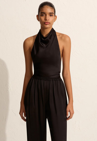 Satin Scarf Blouse - Black - Matteau