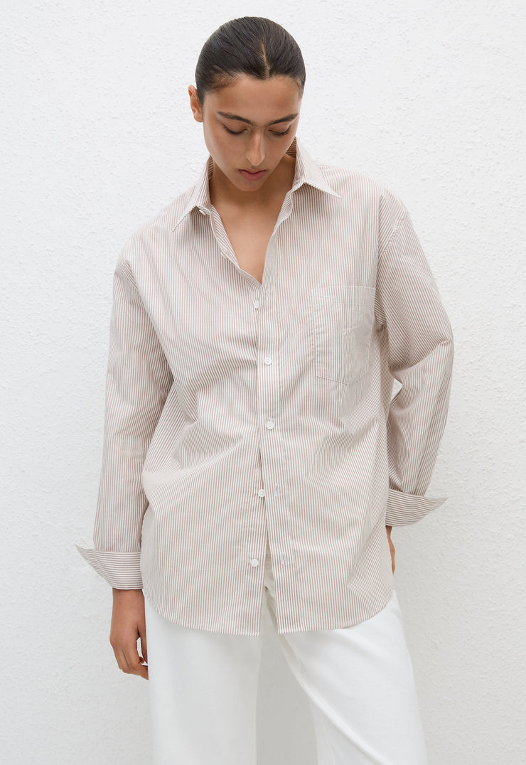 Classic Stripe Shirt - Taupe Pinstripe - Matteau