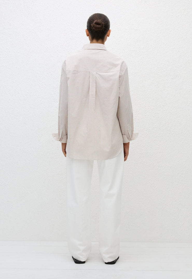 Classic Stripe Shirt - Taupe Pinstripe - Matteau