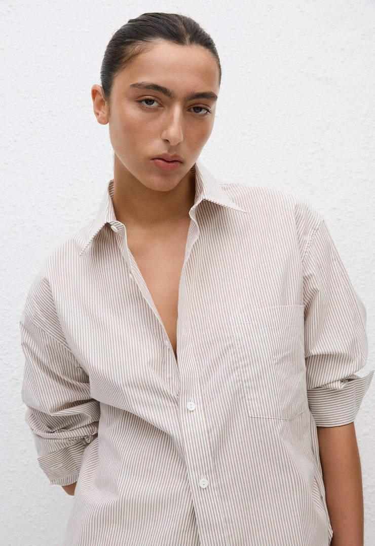 Classic Stripe Shirt - Taupe Pinstripe - Matteau