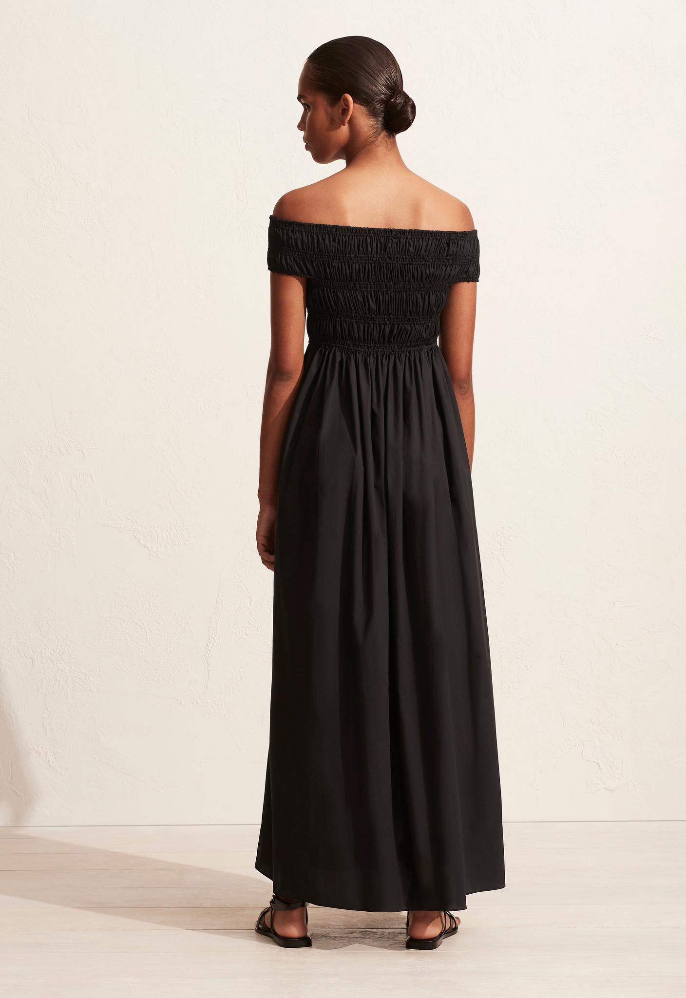 Shirred Off The Shoulder Dress - Black - Matteau