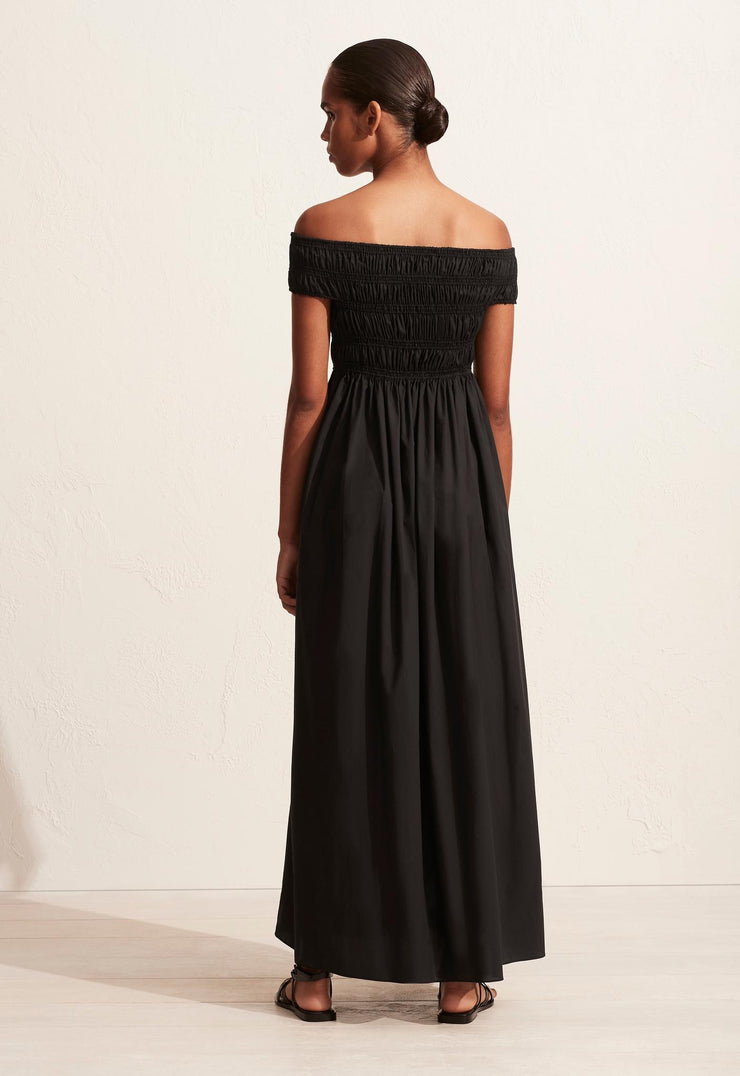 Shirred Off The Shoulder Dress - Black - Matteau
