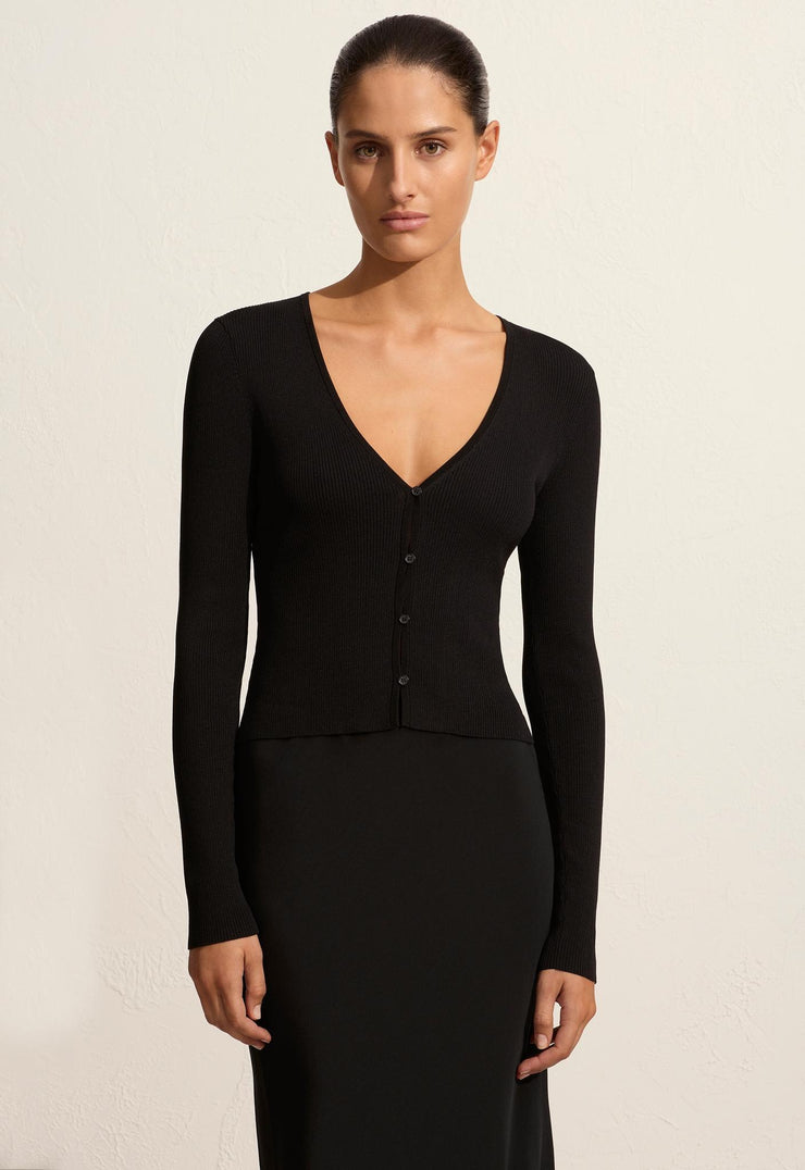 Button Up Cardigan - Black - Matteau