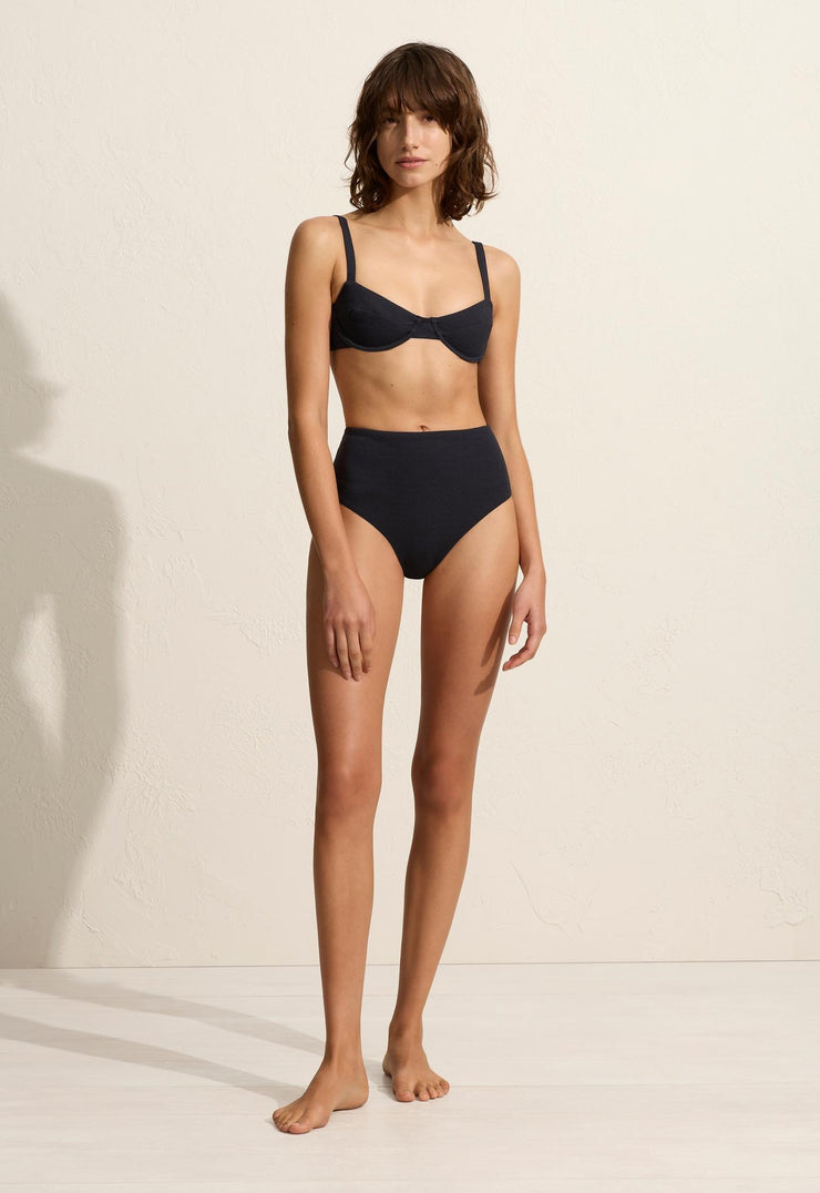 High Waist Brief - Navy Crinkle - Matteau