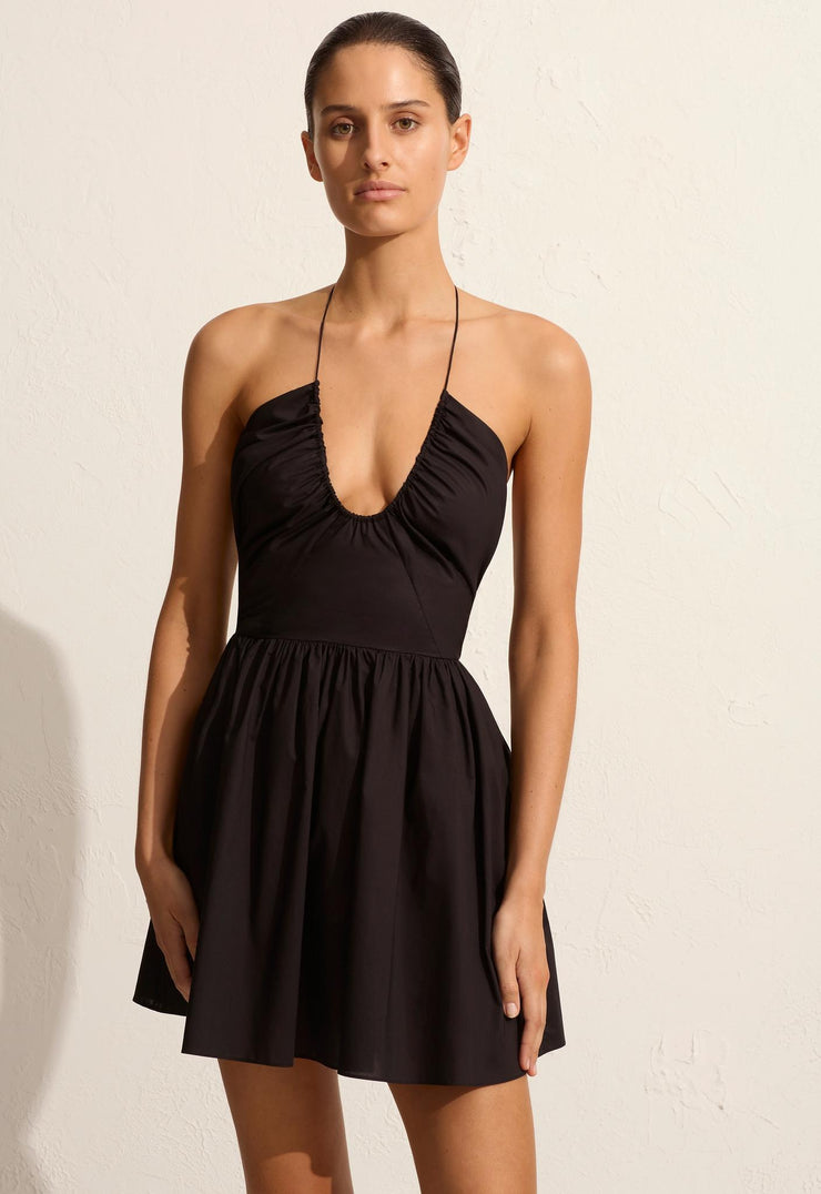 Drawcord Halter Mini Dress - Black - Matteau