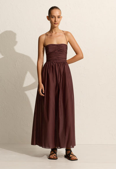 Gathered Lace Up Dress - Burgundy - Matteau