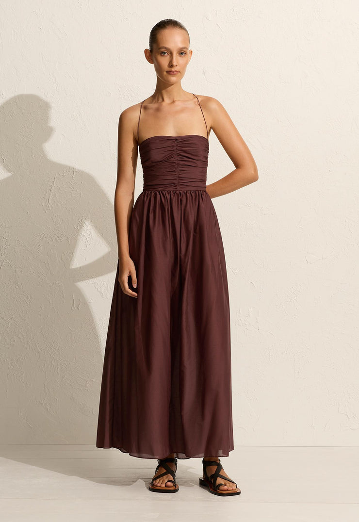 Gathered Lace Up Dress - Burgundy - Matteau