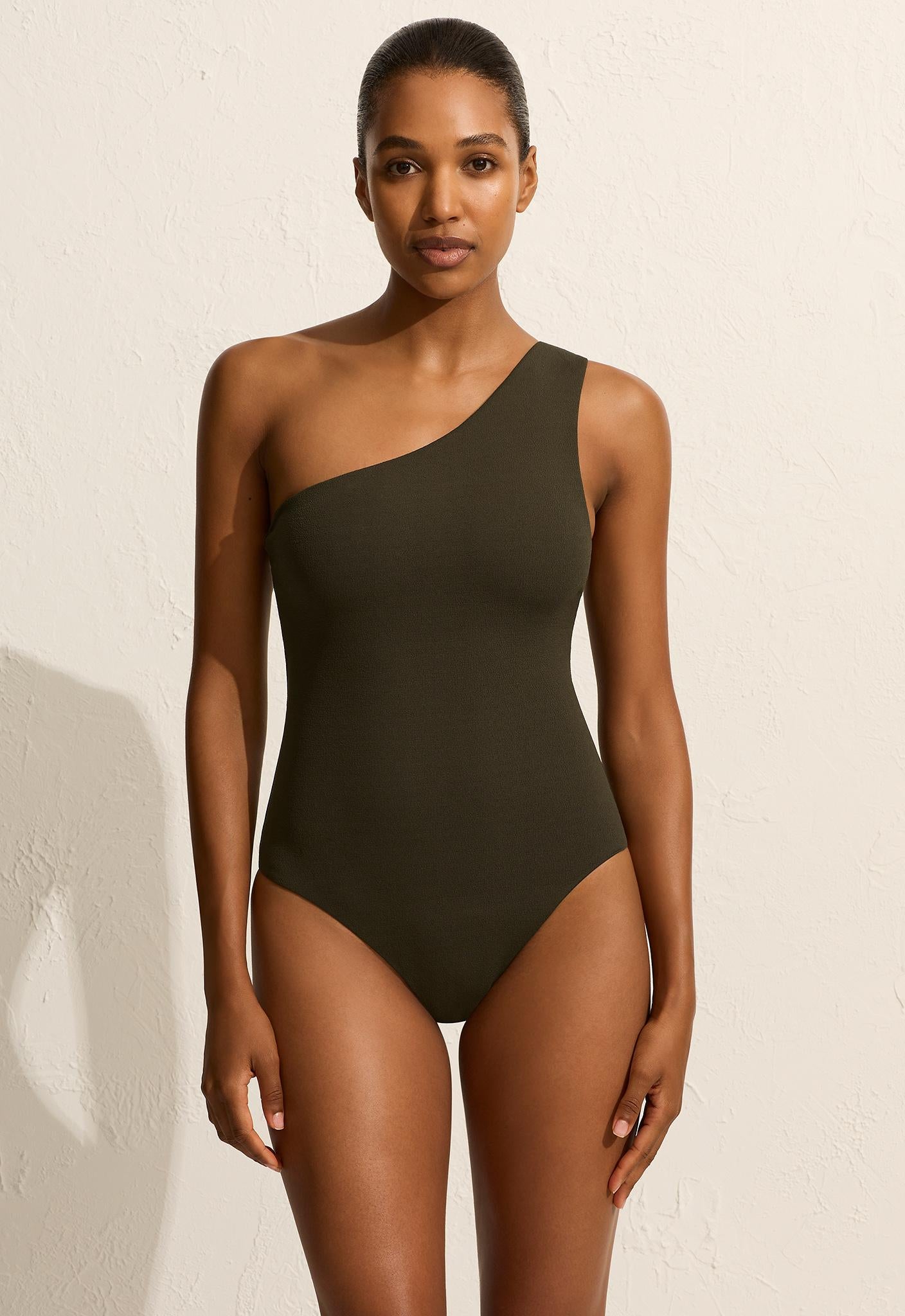 Asymmetric Maillot - Thyme Crinkle - Matteau