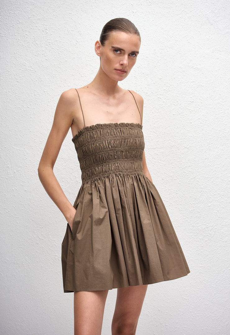 Shirred Bodice Mini Dress - Birch - Matteau