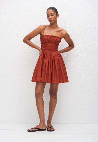 Shirred Bodice Mini Dress - Tomato - Matteau