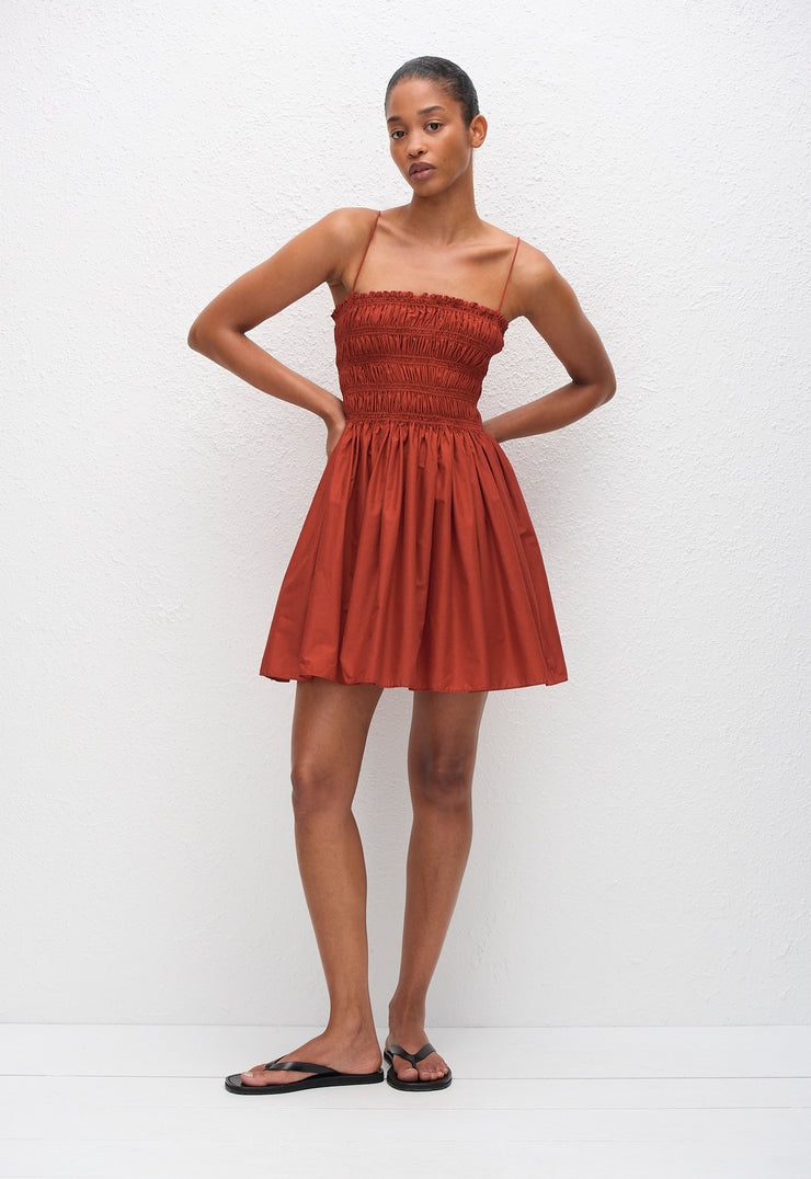 Shirred Bodice Mini Dress - Tomato - Matteau