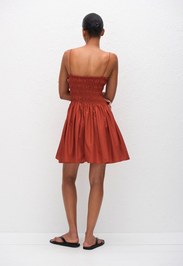 Shirred Bodice Mini Dress - Tomato - Matteau
