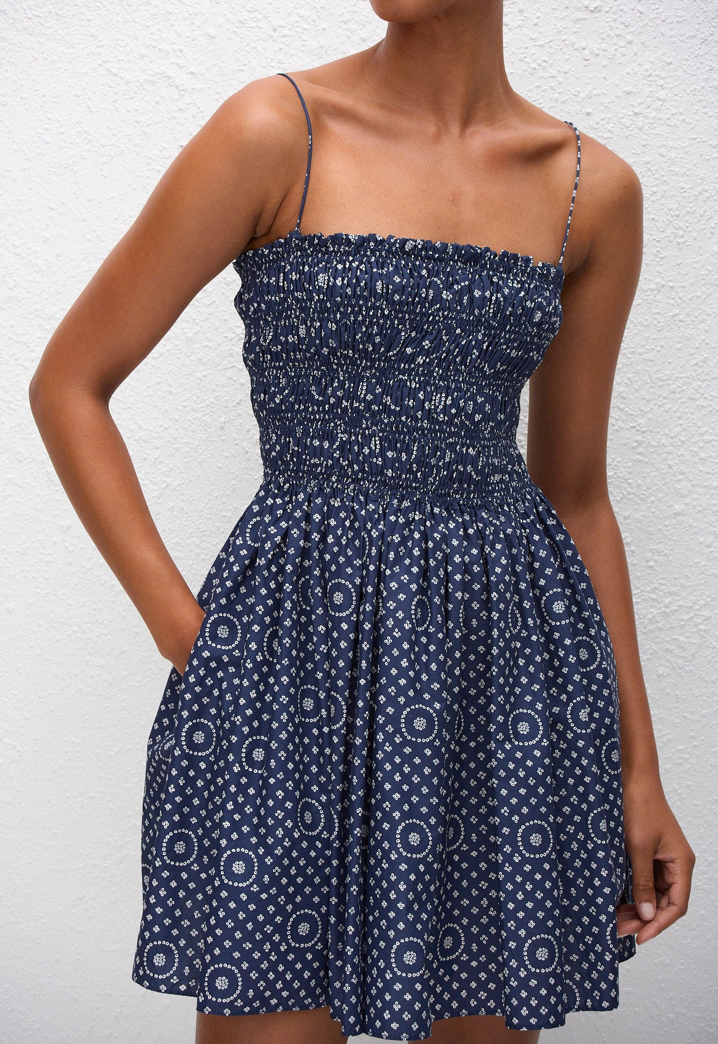 Shirred Bodice Mini Dress - Bluebell - Matteau