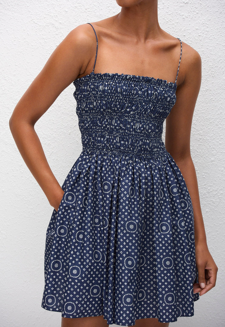 Shirred Bodice Mini Dress - Bluebell - Matteau