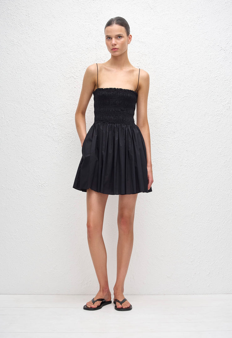 Shirred Bodice Mini Dress - Black - Matteau