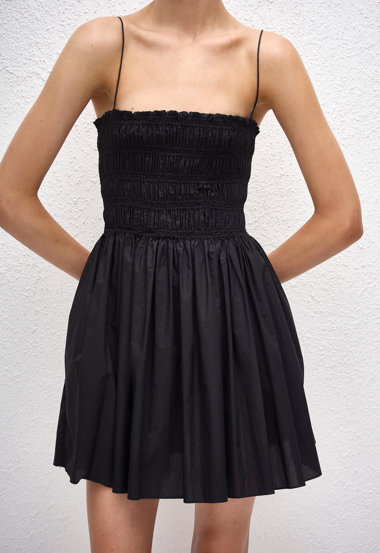 Shirred Bodice Mini Dress - Black - Matteau