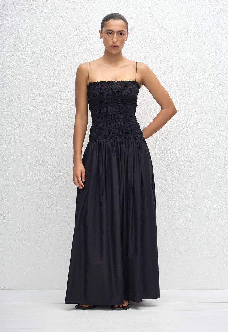 Shirred Drop Waist Dress - Black - Matteau