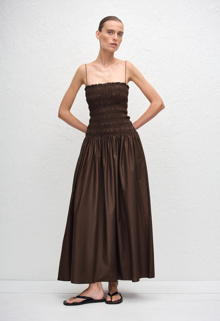 Shirred Drop Waist Dress - Chocolate - Matteau
