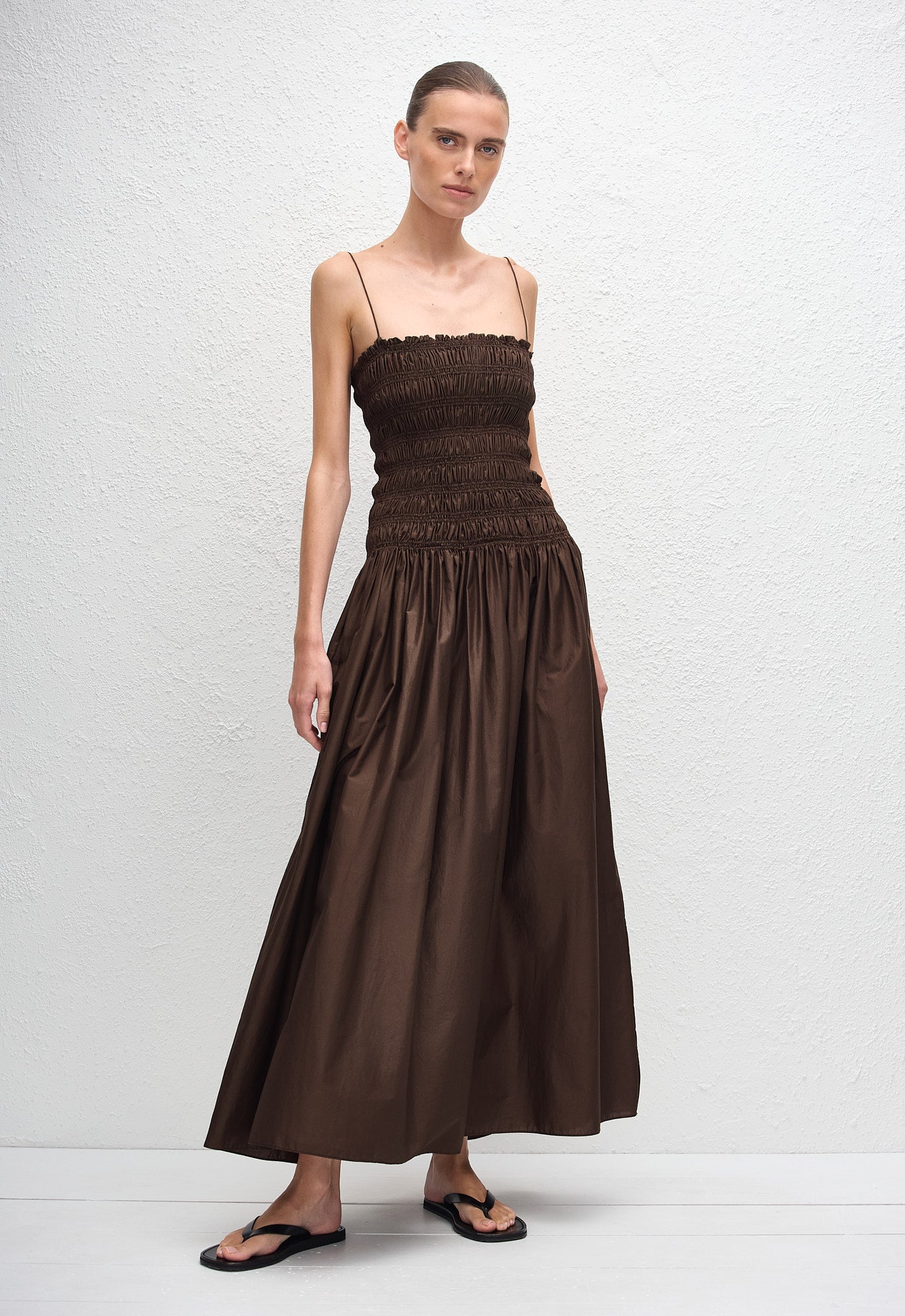 Shirred Drop Waist Dress - Chocolate - Matteau