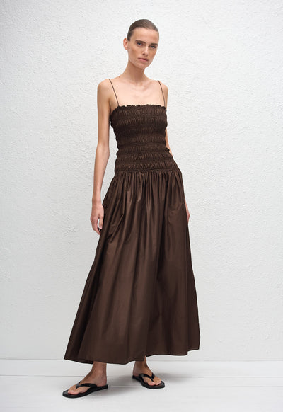 Shirred Drop Waist Dress - Chocolate - Matteau