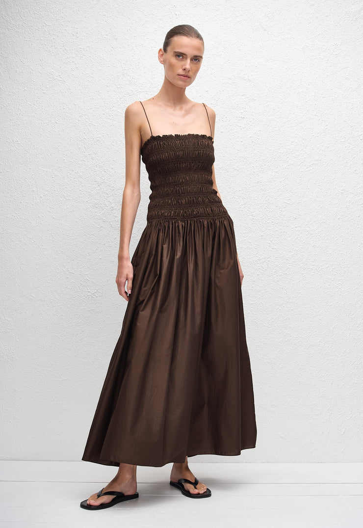 Shirred Drop Waist Dress - Chocolate - Matteau