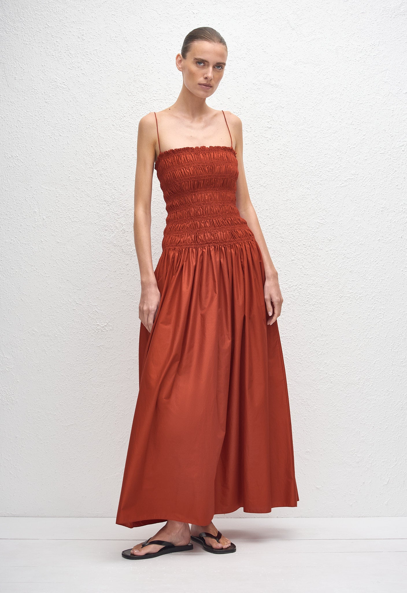 Shirred Drop Waist Dress - Tomato - Matteau