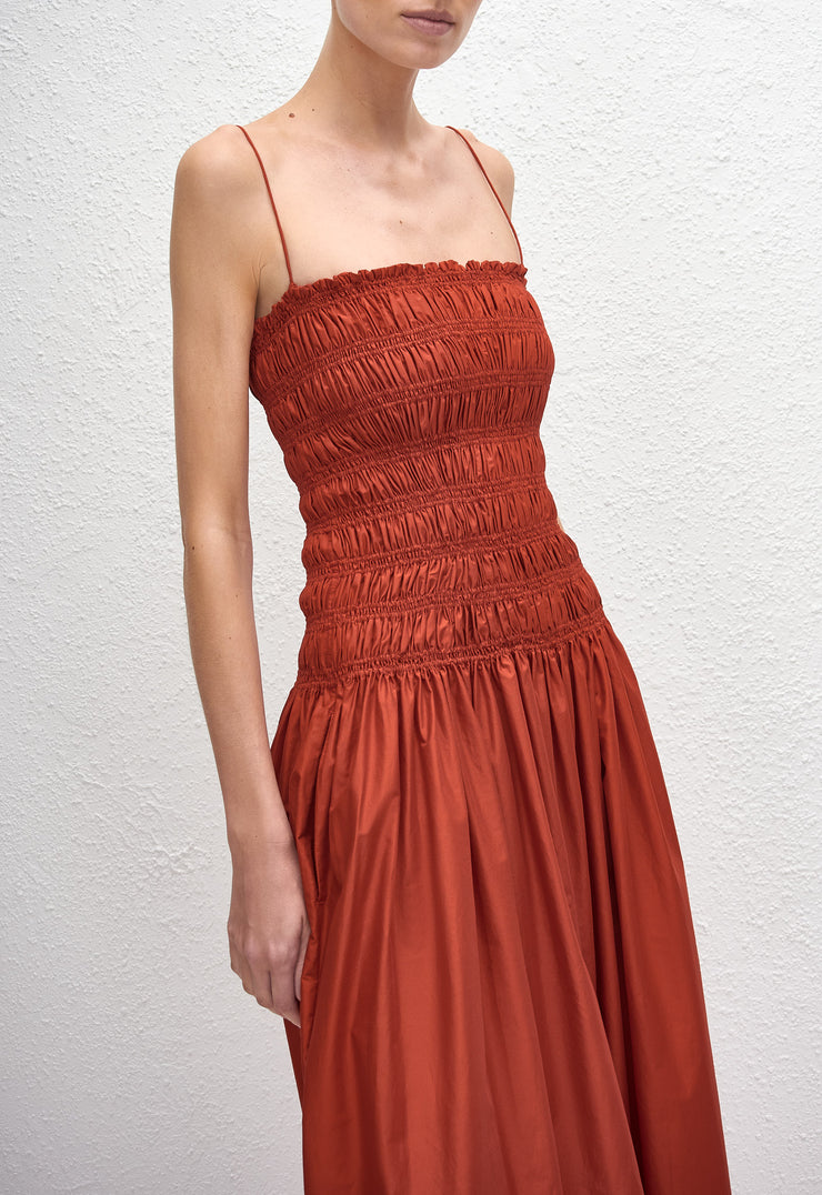 Shirred Drop Waist Dress - Tomato - Matteau