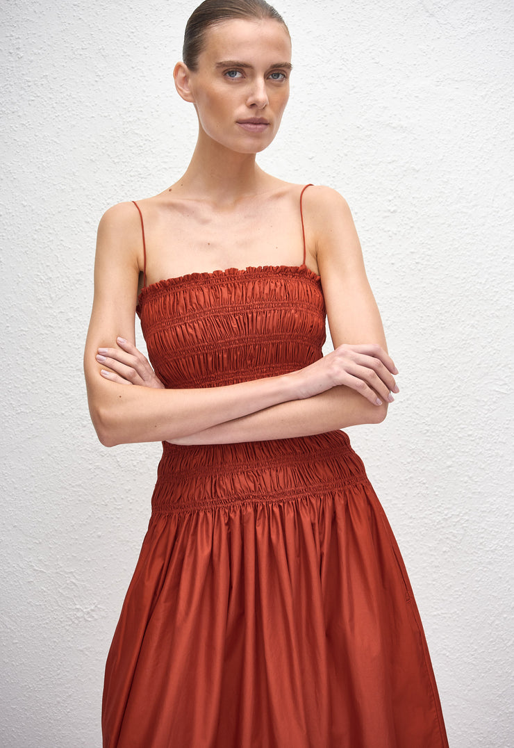 Shirred Drop Waist Dress - Tomato - Matteau