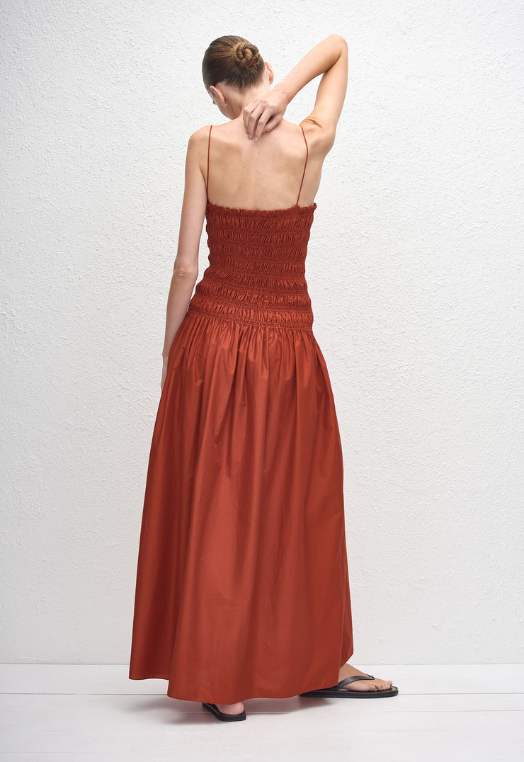 Shirred Drop Waist Dress - Tomato - Matteau