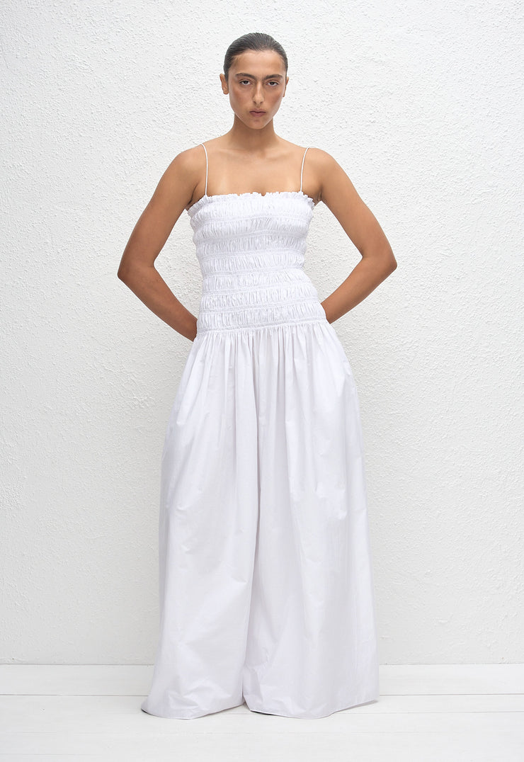 Shirred Drop Waist Dress - White - Matteau