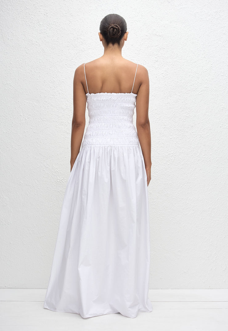 Shirred Drop Waist Dress - White - Matteau