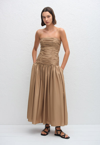 Matteau Strapless Drop Waist Dress - Stone | 5 Matteau Strapless Drop Waist Dress - Stone | 5