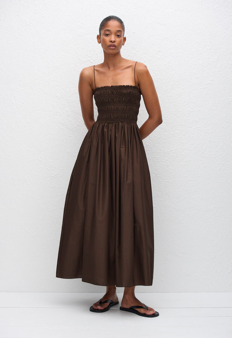 Shirred Bodice Dress - Chocolate - Matteau