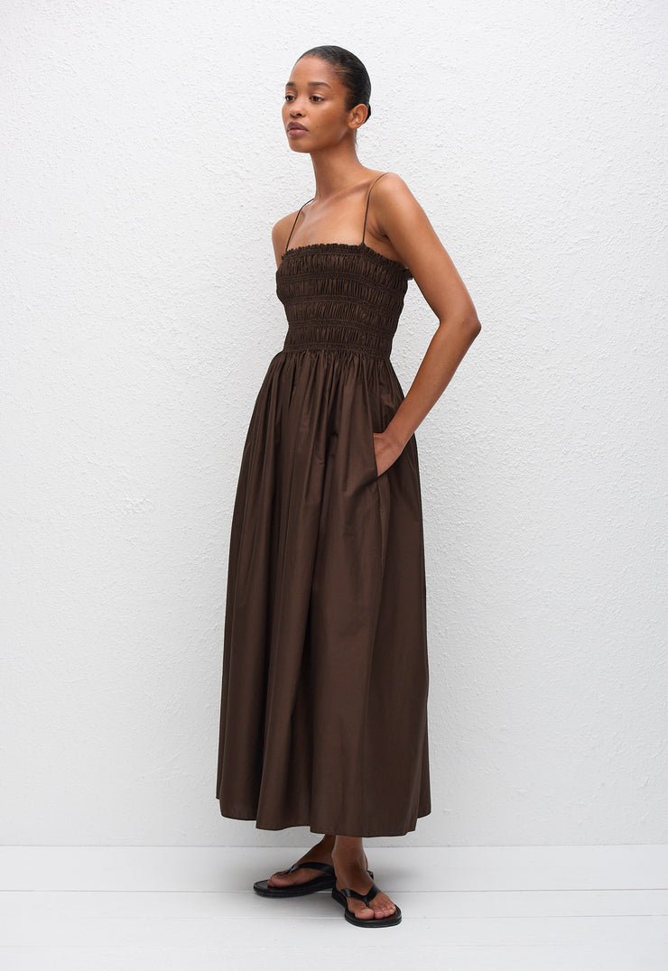 Shirred Bodice Dress - Chocolate - Matteau