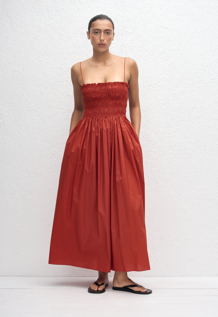 Shirred Bodice Dress - Tomato - Matteau