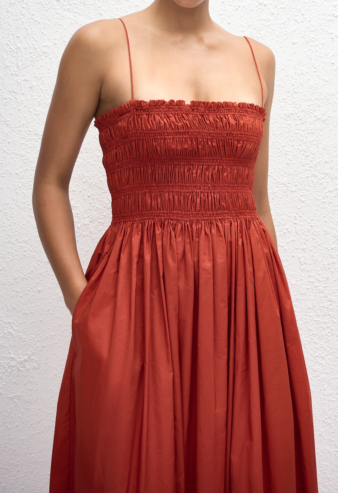 Shirred Bodice Dress - Tomato - Matteau