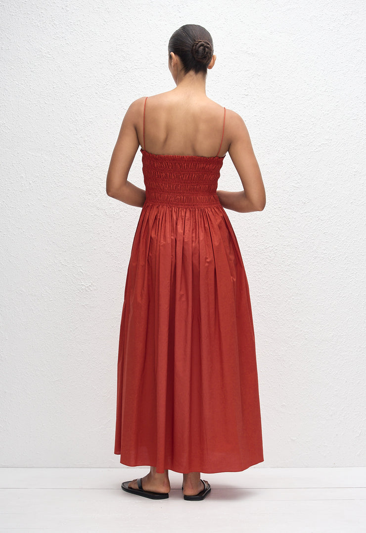 Shirred Bodice Dress - Tomato - Matteau